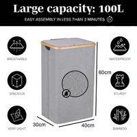 LUXE HOME INTERNATIONAL Laundry Basket for Clothes, Premium Bamboo Big Storage Bag with Lid Multipurpose Used In Laundry Rooms, Bedrooms, Bathrooms (40x60 cm, Grey) - 40x60 cm, Silver