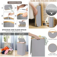 LUXE HOME INTERNATIONAL Laundry Basket for Clothes, Premium Bamboo Big Storage Bag with Lid Multipurpose Used In Laundry Rooms, Bedrooms, Bathrooms (40x60 cm, Grey) - 40x60 cm, Silver
