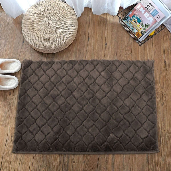 LUXE HOME INTERNATIONAL Luxe Home Austria Bath Mat Rabbit Fur 1000 GSM Bathroom Door Foot Mats Anti Skid Water Absorbent Easy Machine Washable Rug ( Cocoa , 40 Cm x 60 Cm , Pack of 1 ) - Cocoa