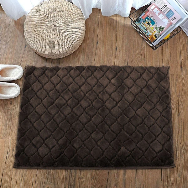 LUXE HOME INTERNATIONAL LuxeHomeAustriaBathMatRabbitFur1000GSMBathroomDoorFootMatsAntiSkidWaterAbsorbentEasyMachineWashableRug(Chocolate,40Cmx60Cm,Packof1) - Chocolate