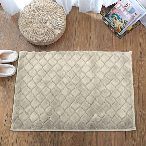 LUXE HOME INTERNATIONAL Luxe Home Austria Bath Mat Rabbit Fur 1000 GSM Bathroom Door Foot Mats Anti Skid Water Absorbent Easy Machine Washable Rug ( Light Beige , 40 Cm x 60 Cm , Pack of 1 ) - Light Beige