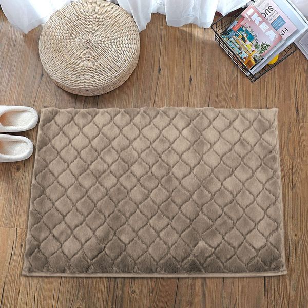 LUXE HOME INTERNATIONAL Luxe Home Austria Bath Mat Rabbit Fur 1000 GSM Bathroom Door Foot Mats Anti Skid Water Absorbent Easy Machine Washable Rug ( Taupe , 40 Cm x 60 Cm , Pack of 1 ) - Taupe