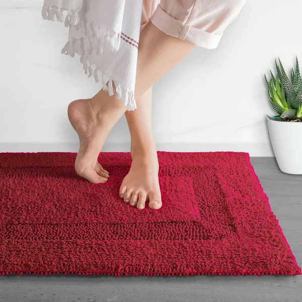 LUXE HOME INTERNATIONAL Luxe Home Bath Mat 3200 GSM Cotton Super Soft Absorbent Paris Mat, Hotel Bath Mat for Bathroom, Kitchen, Doormat, Floor mat ( Maroon , 40 Cm x 60 Cm , Pack of 1 ) - Maroon