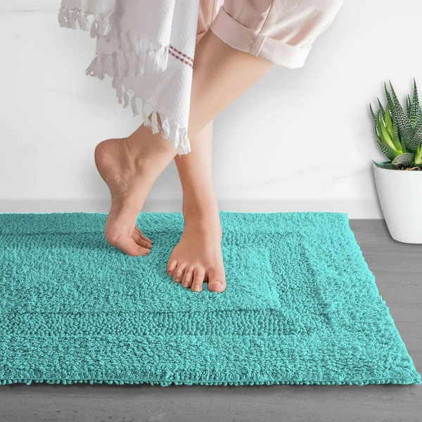 LUXE HOME INTERNATIONAL LuxeHomeBathMat3200GSMCottonSuperSoftAbsorbentParisMat,HotelBathMatforBathroom,Kitchen,Doormat,Floormat(Aqua,40Cmx60Cm,Packof1) - Aqua