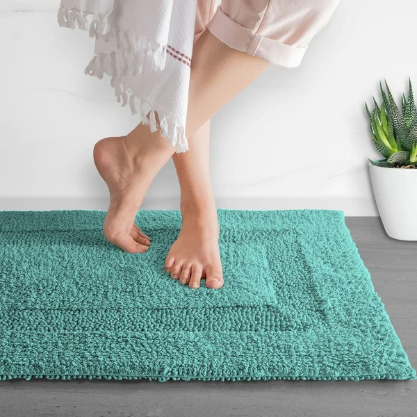 LUXE HOME INTERNATIONAL Luxe Home Bath Mat 3200 GSM Cotton Super Soft Absorbent Paris Mat, Hotel Bath Mat for Bathroom, Kitchen, Doormat, Floor mat ( Turquish , 40 Cm x 60 Cm , Pack of 1 ) - Turquish