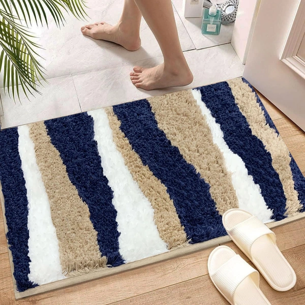 Luxe Home International Luxe Home Bath Mat Canada Stripes Super Soft Anti Skid Slip Water Soak Washable Door Mats for Home, Bathroom Mat, Floor Mat, Kitchen Mat for Floor (40x60 cm) Blue - 40X60 cm, Blue