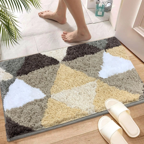 Luxe Home International Luxe Home Bath Mat Canada Triangle Super Soft Anti Skid Slip Water Soak Washable Door Mats for Home, Bathroom Mat, Floor Mat, Kitchen Mat for Floor (40x60 cm) Gold - 40X60 cm, Gold