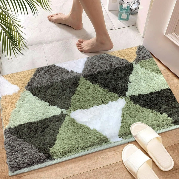 Luxe Home International Luxe Home Bath Mat Canada Triangle Super Soft Anti Skid Slip Water Soak Washable Door Mats for Home, Bathroom Mat, Floor Mat, Kitchen Mat for Floor (40x60 cm) Green - 40X60 cm, Green