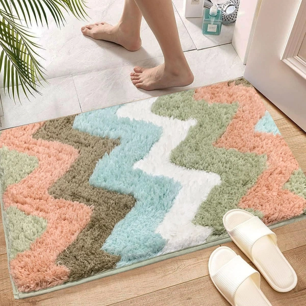 Luxe Home International Luxe Home Bath Mat Canada Zigzag Super Soft Anti Skid Slip Water Soak Washable Door Mats for Home, Bathroom Mat, Floor Mat, Kitchen Mat for Floor (40x60 cm) Rust - 40X60 cm, Rust
