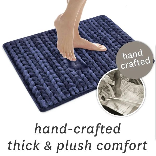 LUXE HOME INTERNATIONAL Luxe Home Bath Mat Super Soft Anti Slip Washable Braided Memory Foam Mat for Bathroom, Kitchen, Baby ( 17"x25", Navy Blue, Pack of 1 ) - Navy Blue