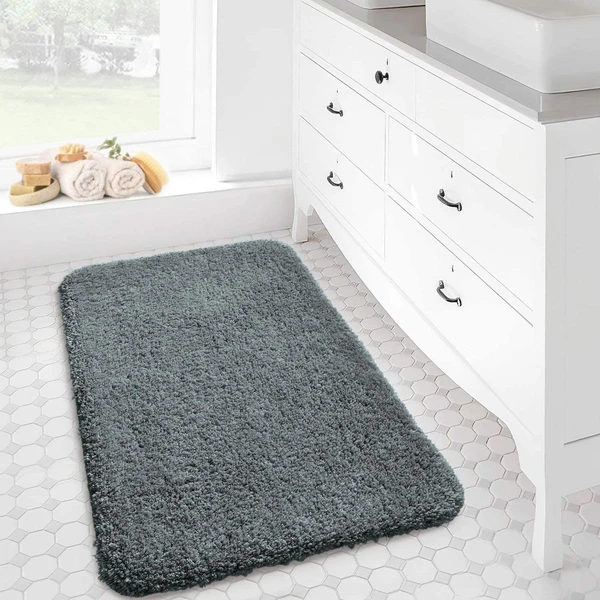 LUXE HOME INTERNATIONAL Luxe Home Bathmat 2800 GSM Microfiber Anti Slip Water Absorbent Machine Washable and Quick Dry Vegas Mats for Bathroom, Kitchen, Entrance ( Grey , 40x60 Cm , Pack of 1 ) - Grey