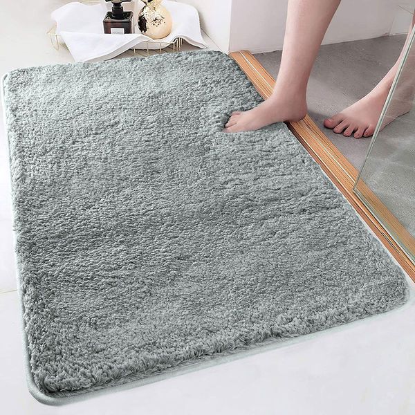 LUXE HOME INTERNATIONAL Luxe Home Bathmat 2800 GSM Microfiber Anti Slip Water Absorbent Machine Washable and Quick Dry Vegas Mats for Bathroom, Kitchen, Entrance ( Silver , 60x90 Cm , Pack of 1 ) - Silver