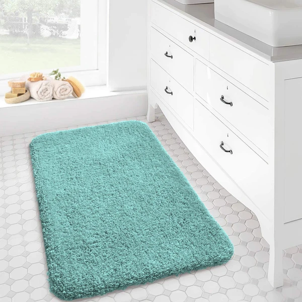 LUXE HOME INTERNATIONAL LuxeHomeBathmat2800GSMMicrofiberAntiSlipWaterAbsorbentMachineWashableandQuickDryVegasMatsforBathroom,Kitchen,Entrance(Aqua,40x60Cm,Packof1) - Aqua