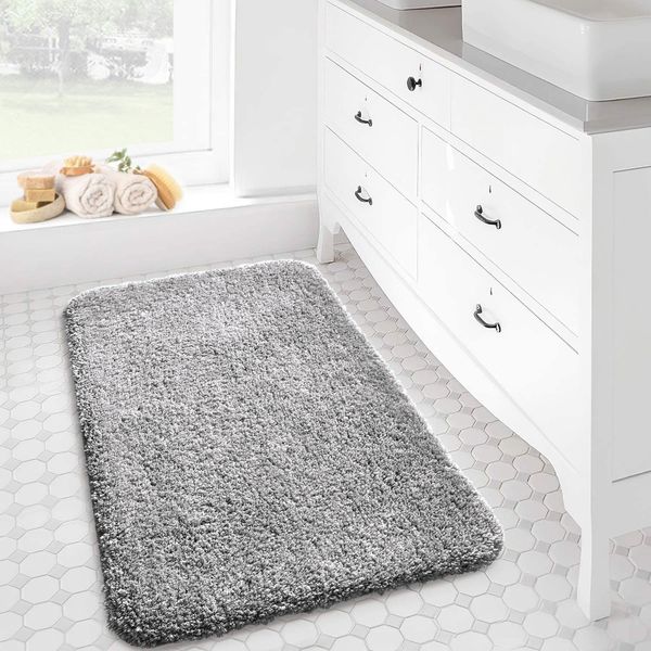 LUXE HOME INTERNATIONAL Luxe Home Bathmat 2800 GSM Microfiber Anti Slip Water Absorbent Machine Washable and Quick Dry Vegas Mats for Bathroom, Kitchen, Entrance ( Silver , 40x60 Cm , Pack of 1 ) - Silver