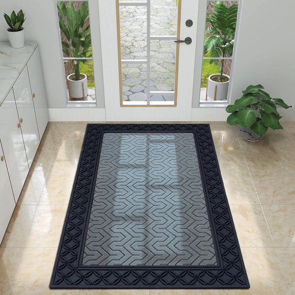 Luxe Home International Luxe Home Block Rubber Coir Door Mat Anti Slip Doormat for Indoor and Outdoor (Silver, 45cm x 75cm) - 45x75 cm, Silver