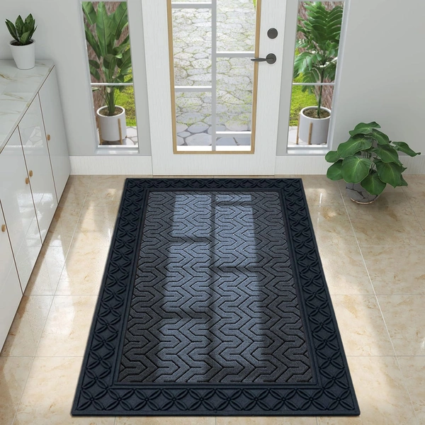 Luxe Home International Luxe Home Block Rubber Coir Door Mat Anti Slip Doormat for Indoor and Outdoor (Grey, 45cm x 75cm) - 45x75 cm, Grey
