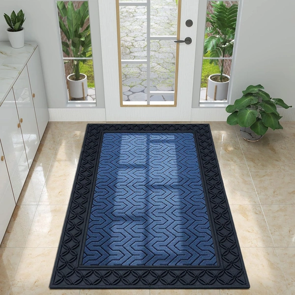 Luxe Home International Luxe Home Block Rubber Coir Door Mat Anti Slip Doormat for Indoor and Outdoor (Blue, 45cm x 75cm) - 45x75 cm, Blue