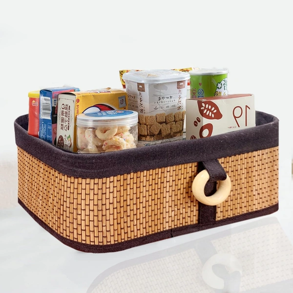 Luxe Home International Luxe Home Brick Storage Box Bamboo (33x23x14 cm) Eco-Friendly, Foldable Basket for Home (Natural, Pack of 1) - 33x23x14 cm, Natural