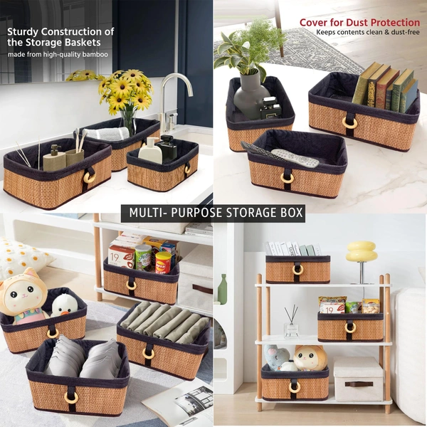 Luxe Home International Luxe Home Brick Storage Box Bamboo (33x23x14 cm) Eco-Friendly, Foldable Basket for Home (Natural, Pack of 1) - 33x23x14 cm, Natural