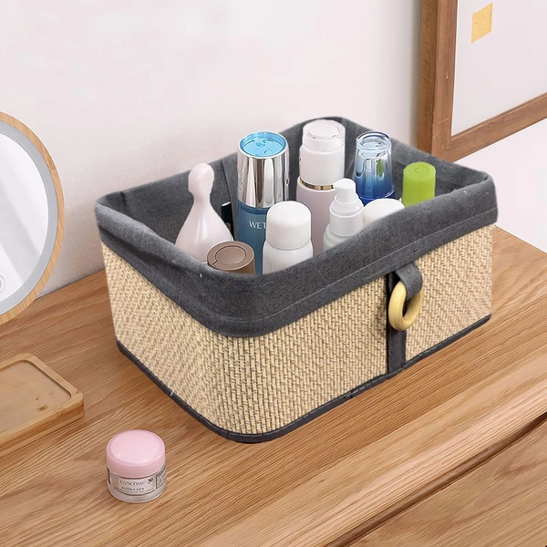 Luxe Home International Luxe Home Brick Storage Box Bamboo (30x20x12 cm) Eco-Friendly, Foldable Basket for Home (Beige, Pack of 1) - 30x20x12 cm, Beige