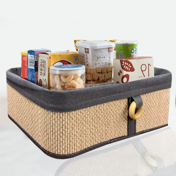 Luxe Home International Luxe Home Brick Storage Box Bamboo (33x23x14 cm) Eco-Friendly, Foldable Basket for Home (Beige, Pack of 1) - 33x23x14 cm, Beige