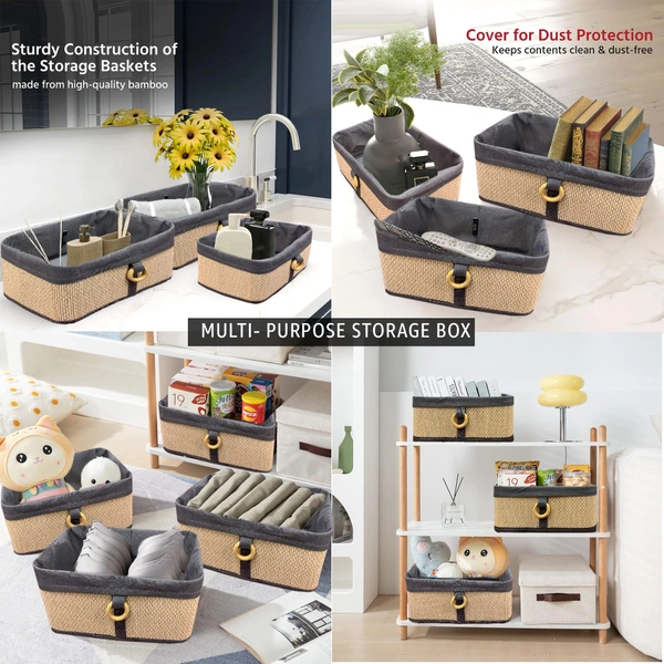 Luxe Home International Luxe Home Brick Storage Box Bamboo (33x23x14 cm) Eco-Friendly, Foldable Basket for Home (Beige, Pack of 1) - 33x23x14 cm, Beige
