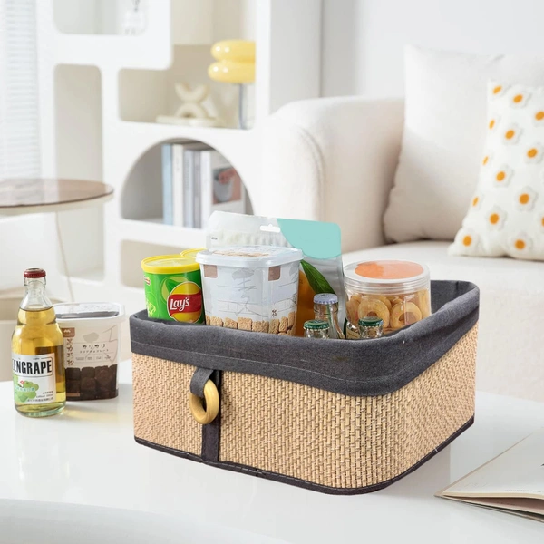Luxe Home International Luxe Home Brick Storage Box Bamboo (33x23x14 cm) Eco-Friendly, Foldable Basket for Home (Beige, Pack of 1) - 33x23x14 cm, Beige