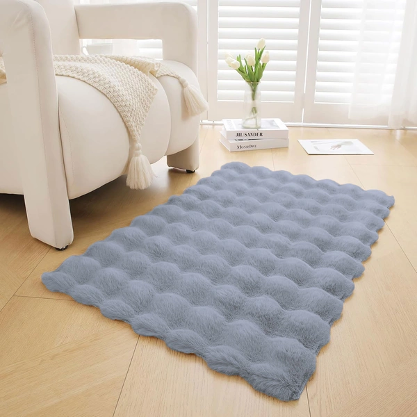 Luxe Home International Luxe Home Bubble Rabbit Fur Carpet Super Soft , Washable, Anti Skid Carpets for Home, Bedroom, Livingroom - ( 3x5 Feet, silver ) - 3x5 Feet, Silver