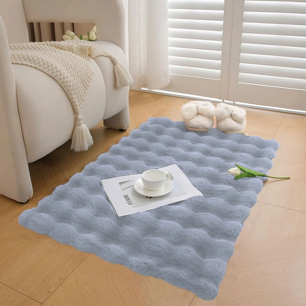 Luxe Home International Luxe Home Bubble Rabbit Fur Carpet Super Soft , Washable, Anti Skid Carpets for Home, Bedroom, Livingroom - ( 3x5 Feet, silver ) - 3x5 Feet, Silver
