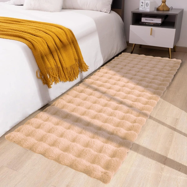 Luxe Home International Luxe Home Bubble Rabbit Fur Floor Runner Super Soft , Washable, Anti Skid Runners for Bedroom - ( 2x5 Feet, Peach ) - 2x5 Feet, Peach