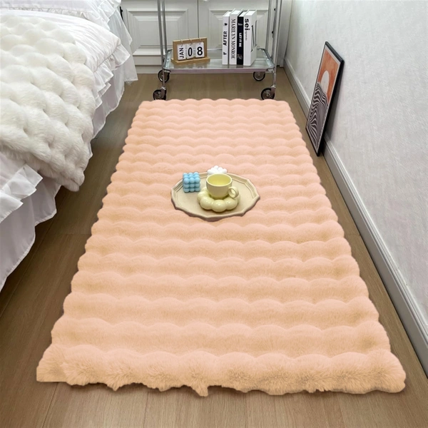 Luxe Home International Luxe Home Bubble Rabbit Fur Floor Runner Super Soft , Washable, Anti Skid Runners for Bedroom - ( 2x5 Feet, Peach ) - 2x5 Feet, Peach