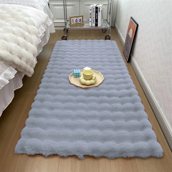Luxe Home International Luxe Home Bubble Rabbit Fur Floor Runner Super Soft , Washable, Anti Skid Runners for Bedroom - ( 2x5 Feet, silver ) - 2x5 Feet, Silver