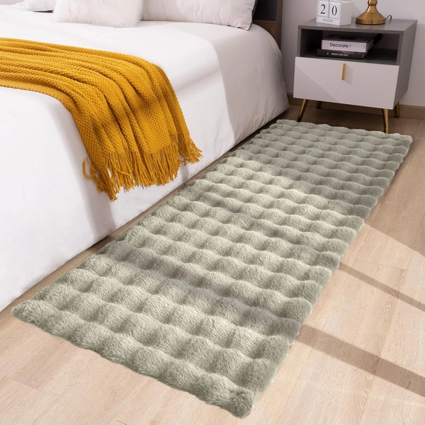 Luxe Home International Luxe Home Bubble Rabbit Fur Floor Runner Super Soft , Washable, Anti Skid Runners for Bedroom - ( 2x5 Feet, Taupe ) - 2x5 Feet, Taupe