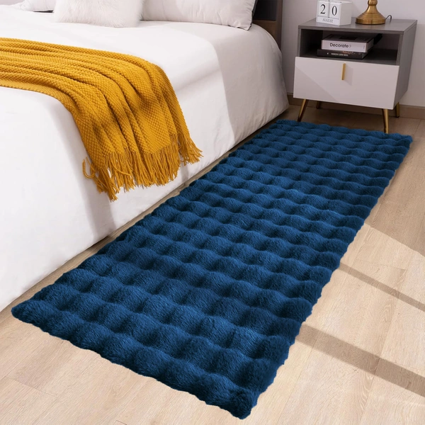 Luxe Home International Luxe Home Bubble Rabbit Fur Floor Runner Super Soft , Washable, Anti Skid Runners for Bedroom - ( 2x5 Feet, Teal ) - 2x5 Feet, Teal