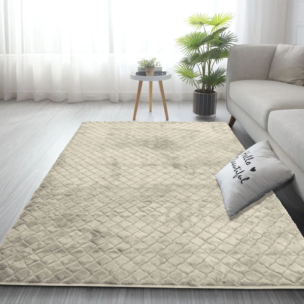 LUXE HOME INTERNATIONAL Luxe Home Carpet Austria Floor Rug Rabbit Fur 1000 GSM Living Room Foot Mats Anti Skid Water Absorbent Easy Machine Washable Rug ( Light Beige , 4 Ft x 6 Ft , Pack of 1 ) - Light Beige