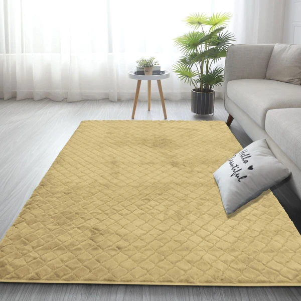 LUXE HOME INTERNATIONAL Luxe Home Carpet Austria Floor Rug Rabbit Fur 1000 GSM Living Room Foot Mats Anti Skid Water Absorbent Easy Machine Washable Rug ( Gold , 3 Ft x 5 Ft , Pack of 1 ) - Gold