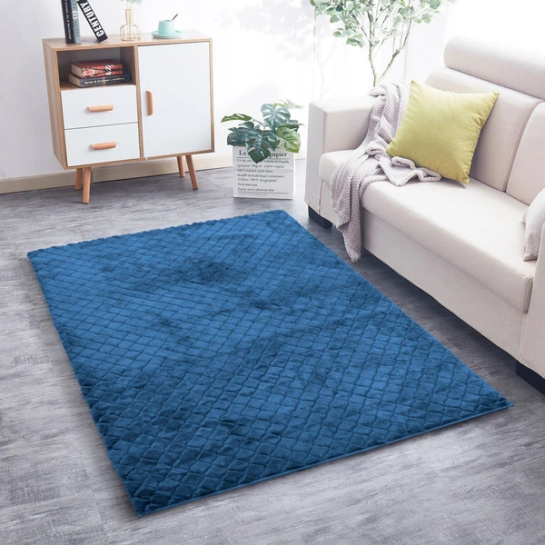 LUXE HOME INTERNATIONAL Luxe Home Carpet Austria Floor Rug Rabbit Fur 1000 GSM Living Room Foot Mats Anti Skid Water Absorbent Easy Machine Washable Rug ( Blue , 4 Ft x 6 Ft , Pack of 1 ) - Blue