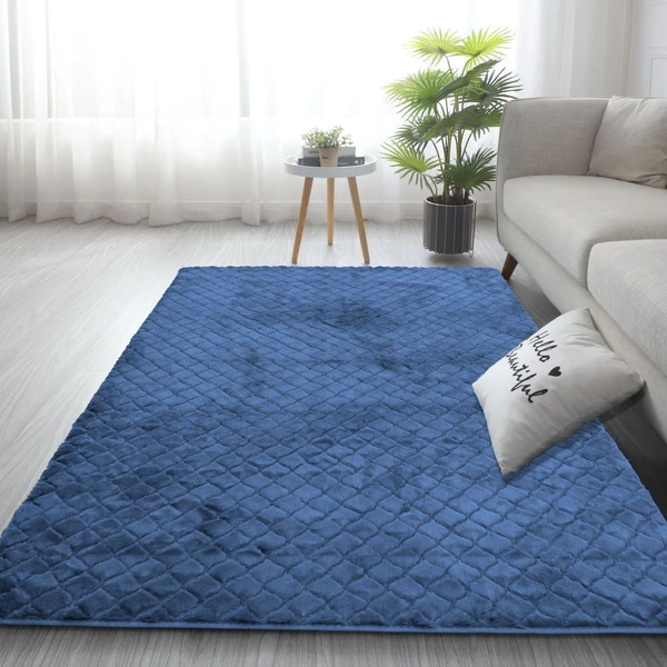 LUXE HOME INTERNATIONAL Luxe Home Carpet Austria Floor Rug Rabbit Fur 1000 GSM Living Room Foot Mats Anti Skid Water Absorbent Easy Machine Washable Rug ( Blue , 4 Ft x 6 Ft , Pack of 1 ) - Blue