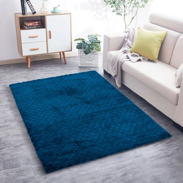 LUXE HOME INTERNATIONAL Luxe Home Carpet Austria Floor Rug Rabbit Fur 1000 GSM Living Room Foot Mats Anti Skid Water Absorbent Easy Machine Washable Rug ( Teal , 4 Ft x 6 Ft , Pack of 1 ) - Teal