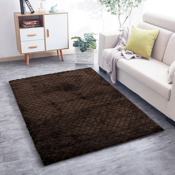 LUXE HOME INTERNATIONAL Luxe Home Carpet Austria Floor Rug Rabbit Fur 1000 GSM Living Room Foot Mats Anti Skid Water Absorbent Easy Machine Washable Rug ( Chocolate , 4 Ft x 6 Ft , Pack of 1 ) - Chocolate