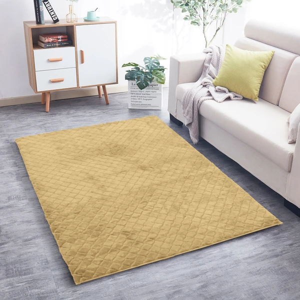 LUXE HOME INTERNATIONAL Luxe Home Carpet Austria Floor Rug Rabbit Fur 1000 GSM Living Room Foot Mats Anti Skid Water Absorbent Easy Machine Washable Rug ( Gold , 4 Ft x 6 Ft , Pack of 1 ) - Gold