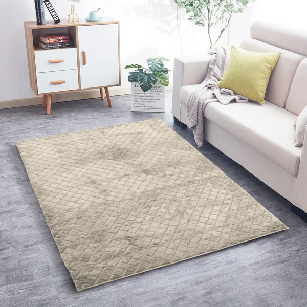 LUXE HOME INTERNATIONAL Luxe Home Carpet Austria Floor Rug Rabbit Fur 1000 GSM Living Room Foot Mats Anti Skid Water Absorbent Easy Machine Washable Rug ( Light Beige , 4 Ft x 6 Ft , Pack of 1 ) - Light Beige