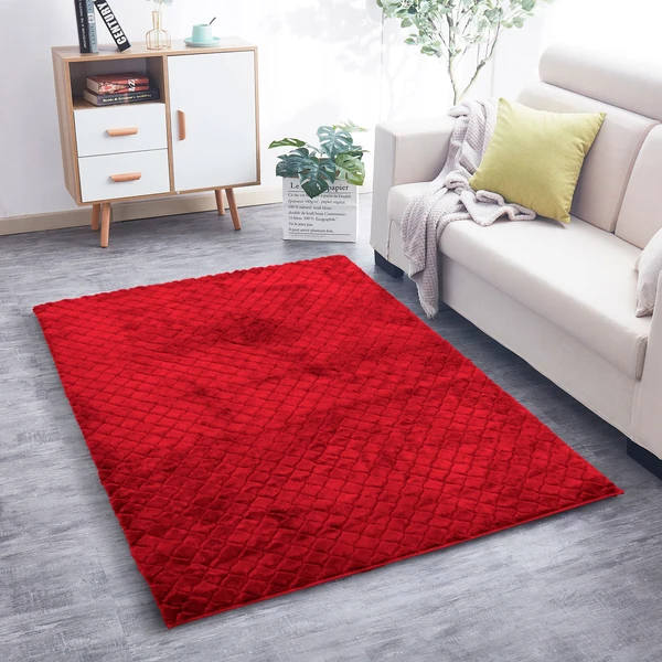 LUXE HOME INTERNATIONAL Luxe Home Carpet Austria Floor Rug Rabbit Fur 1000 GSM Living Room Foot Mats Anti Skid Water Absorbent Easy Machine Washable Rug ( Maroon , 4 Ft x 6 Ft , Pack of 1 ) - Maroon