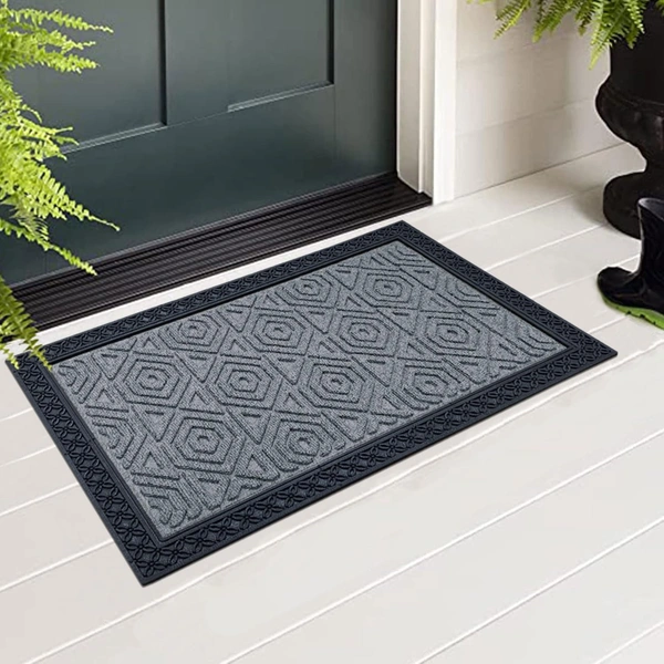 Luxe Home International Luxe Home Coir Door Mat Hexagon Anti Slip Waterproof Doormat for Indoor and Outdoor (Silver, 40cm x 60cm) - 40x60 cm, Silver