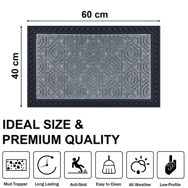 Luxe Home International Luxe Home Coir Door Mat Hexagon Anti Slip Waterproof Doormat for Indoor and Outdoor (Silver, 40cm x 60cm) - 40x60 cm, Silver
