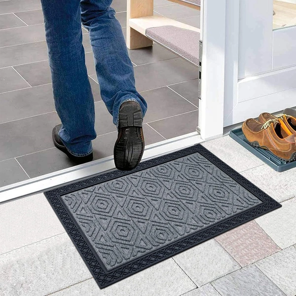 Luxe Home International Luxe Home Coir Door Mat Hexagon Anti Slip Waterproof Doormat for Indoor and Outdoor (Silver, 40cm x 60cm) - 40x60 cm, Silver