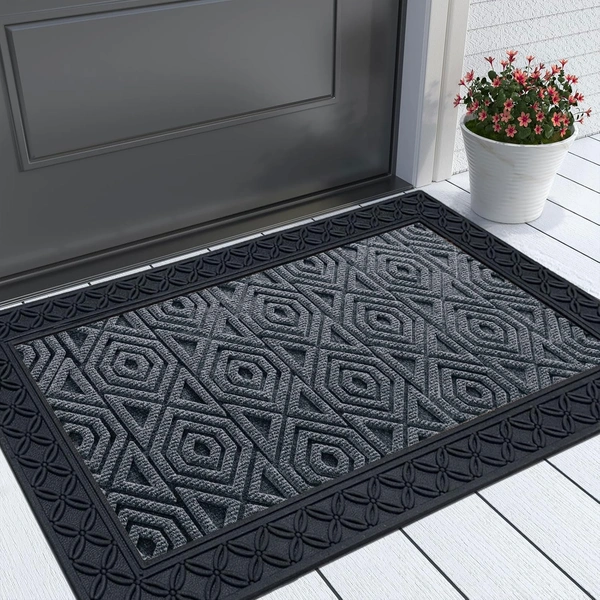 Luxe Home International Luxe Home Coir Door Mat Hexagon Anti Slip Waterproof Doormat for Indoor and Outdoor (Grey, 45cm x 75cm) - 45x75 cm, Grey