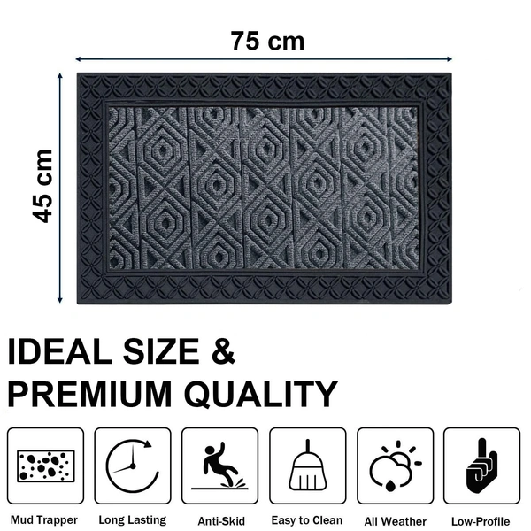 Luxe Home International Luxe Home Coir Door Mat Hexagon Anti Slip Waterproof Doormat for Indoor and Outdoor (Grey, 45cm x 75cm) - 45x75 cm, Grey