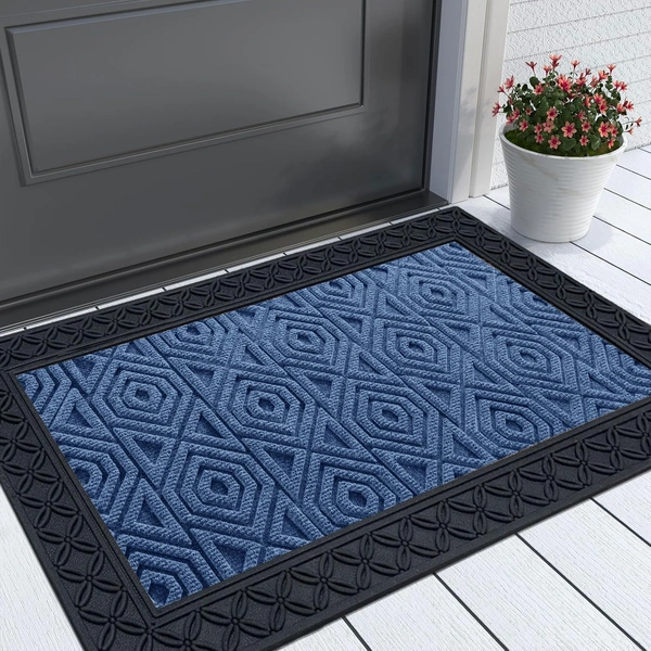 Luxe Home International Luxe Home Coir Door Mat Hexagon Anti Slip Waterproof Doormat for Indoor and Outdoor (Blue, 45cm x 75cm) - 45x75 cm, Blue
