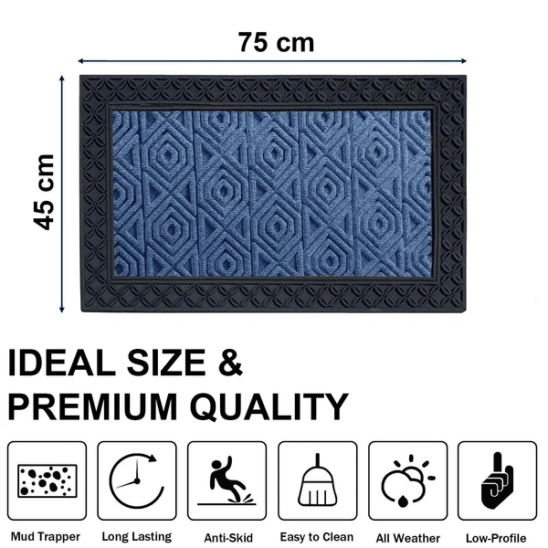 Luxe Home International Luxe Home Coir Door Mat Hexagon Anti Slip Waterproof Doormat for Indoor and Outdoor (Blue, 45cm x 75cm) - 45x75 cm, Blue
